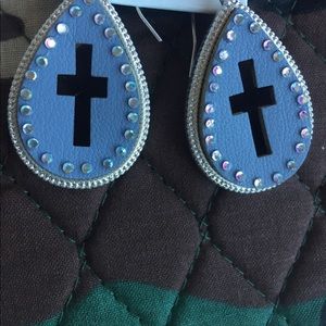 Boutique leather earrings with ab crystals